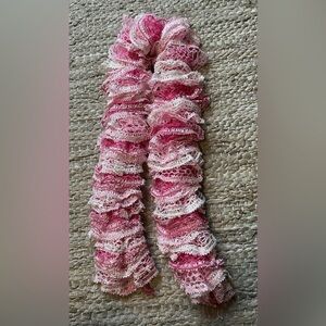 Pink and White Ruffled Scarf